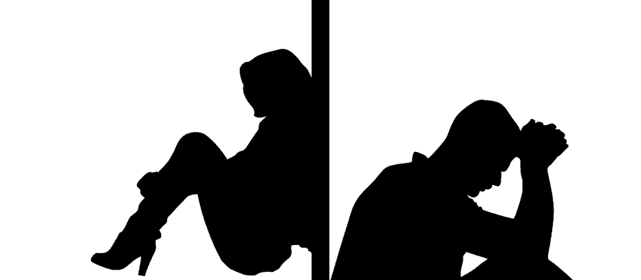 silhouette of couple seperated